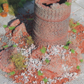 debris of bricks w/ mortar, brick-red